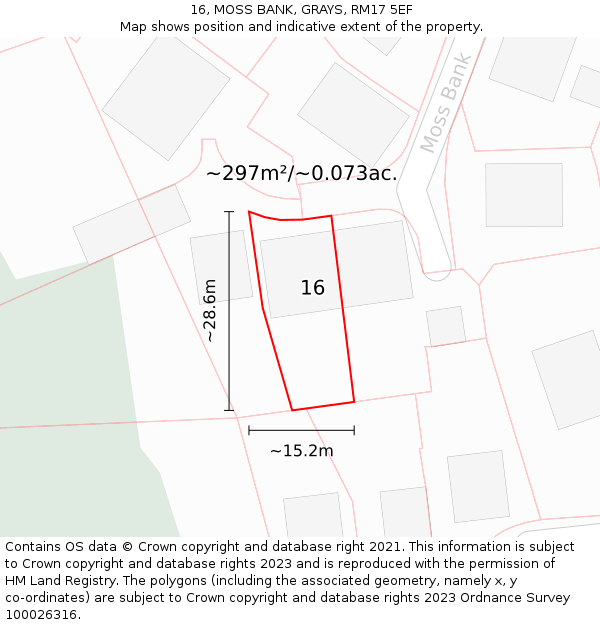 16, MOSS BANK, GRAYS, RM17 5EF: Plot and title map
