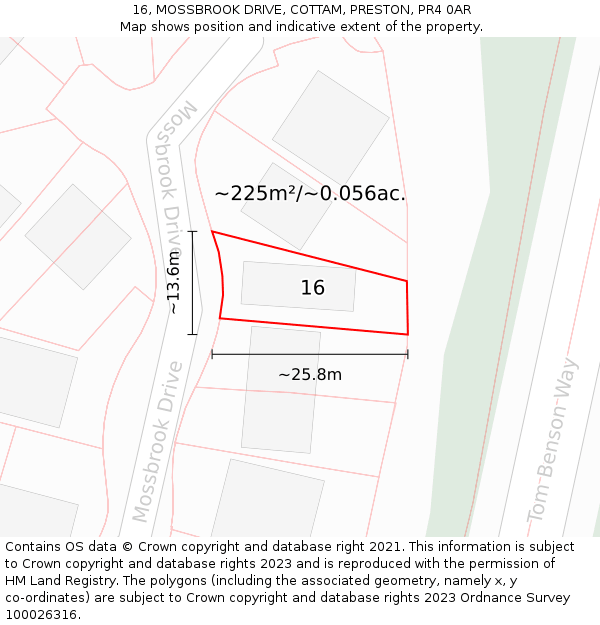 16, MOSSBROOK DRIVE, COTTAM, PRESTON, PR4 0AR: Plot and title map