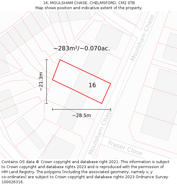 16, MOULSHAM CHASE, CHELMSFORD, CM2 0TB: Plot and title map