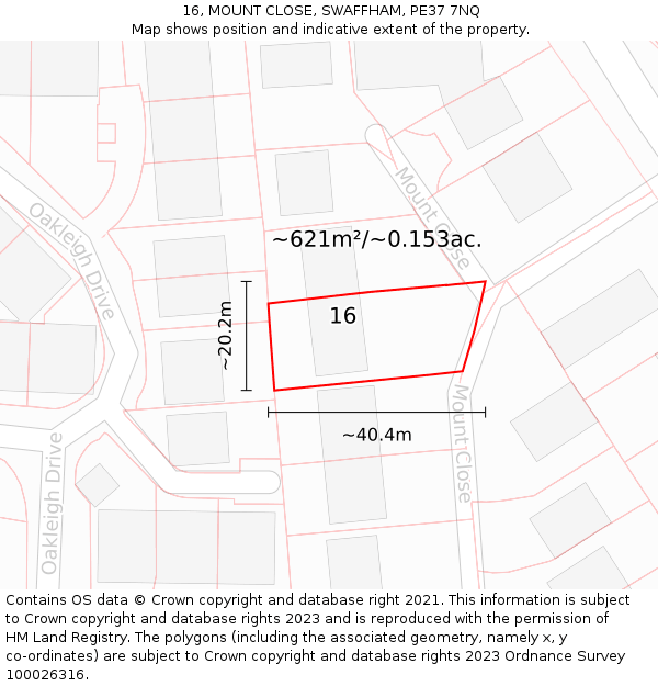 16, MOUNT CLOSE, SWAFFHAM, PE37 7NQ: Plot and title map