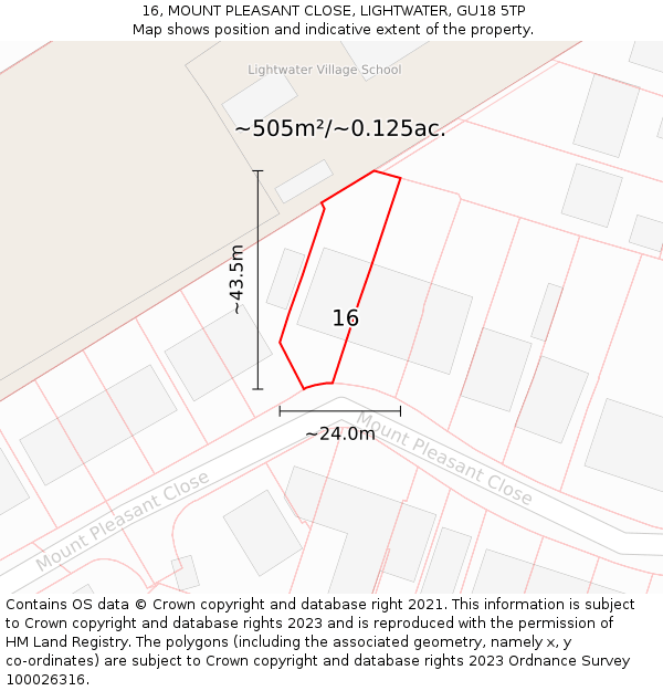 16, MOUNT PLEASANT CLOSE, LIGHTWATER, GU18 5TP: Plot and title map