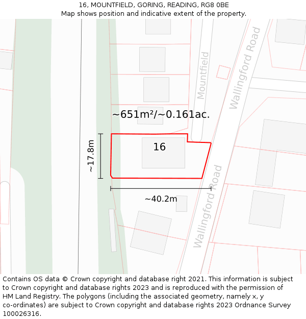 16, MOUNTFIELD, GORING, READING, RG8 0BE: Plot and title map