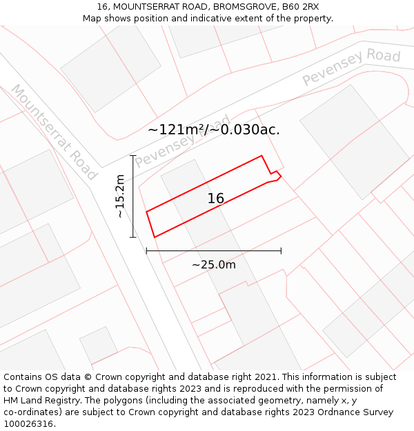 16, MOUNTSERRAT ROAD, BROMSGROVE, B60 2RX: Plot and title map