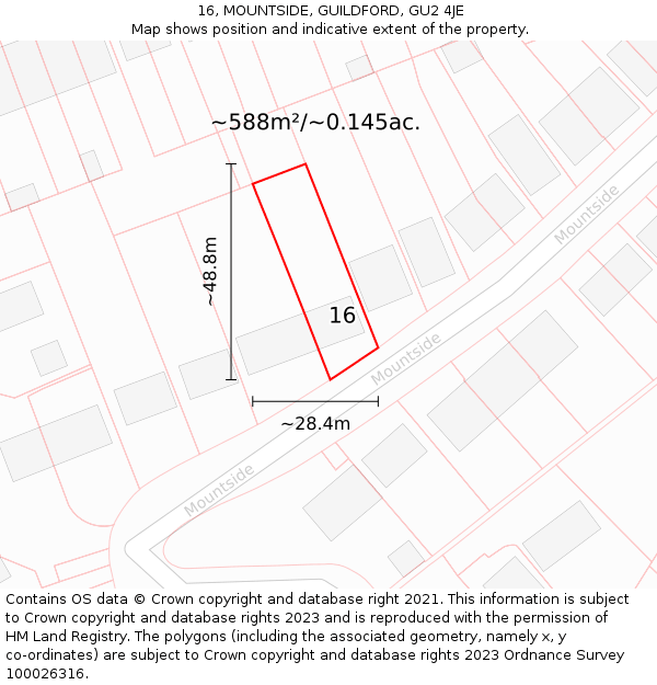 16, MOUNTSIDE, GUILDFORD, GU2 4JE: Plot and title map