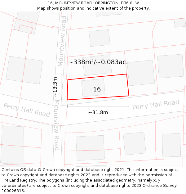 16, MOUNTVIEW ROAD, ORPINGTON, BR6 0HW: Plot and title map