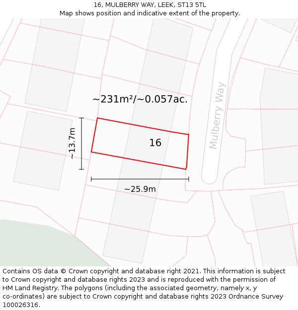 16, MULBERRY WAY, LEEK, ST13 5TL: Plot and title map