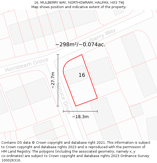 16, MULBERRY WAY, NORTHOWRAM, HALIFAX, HX3 7WJ: Plot and title map