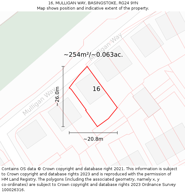 16, MULLIGAN WAY, BASINGSTOKE, RG24 9YN: Plot and title map