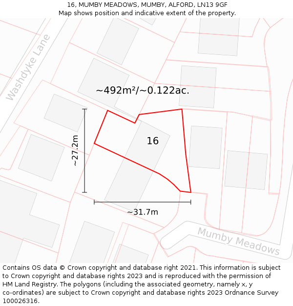 16, MUMBY MEADOWS, MUMBY, ALFORD, LN13 9GF: Plot and title map