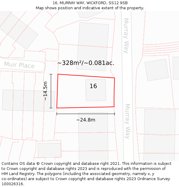 16, MURRAY WAY, WICKFORD, SS12 9SB: Plot and title map