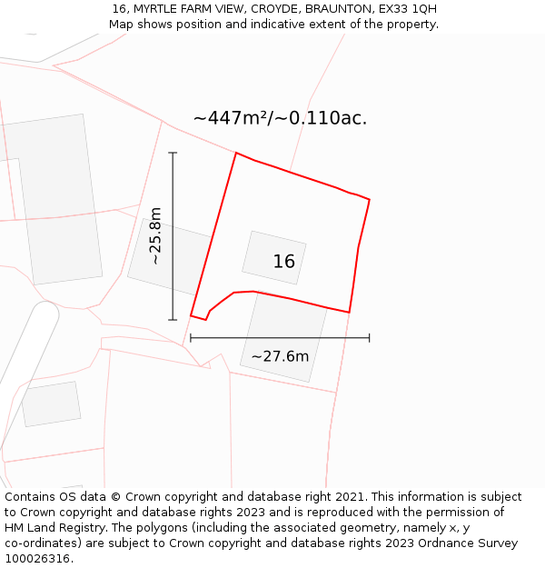 16, MYRTLE FARM VIEW, CROYDE, BRAUNTON, EX33 1QH: Plot and title map