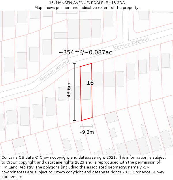 16, NANSEN AVENUE, POOLE, BH15 3DA: Plot and title map