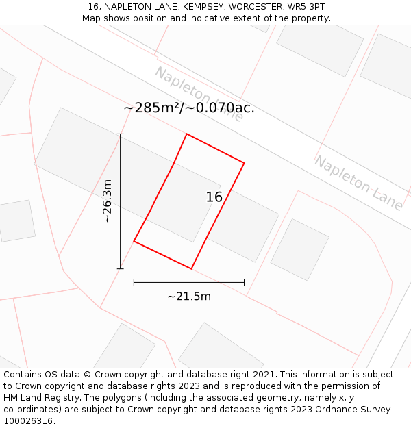 16, NAPLETON LANE, KEMPSEY, WORCESTER, WR5 3PT: Plot and title map