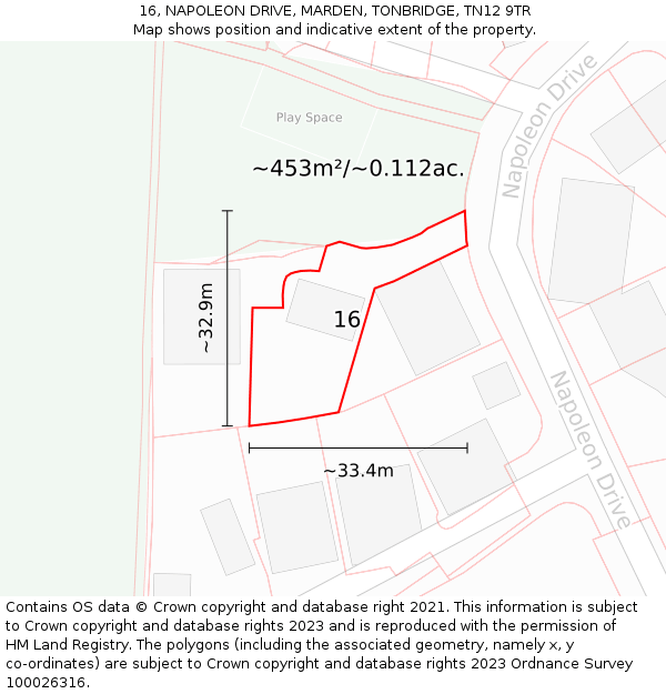 16, NAPOLEON DRIVE, MARDEN, TONBRIDGE, TN12 9TR: Plot and title map
