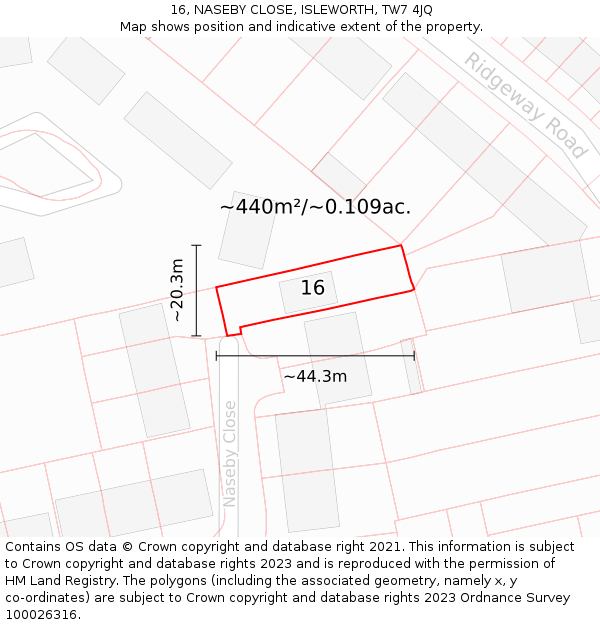 16, NASEBY CLOSE, ISLEWORTH, TW7 4JQ: Plot and title map