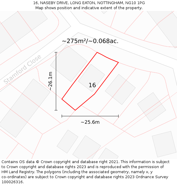 16, NASEBY DRIVE, LONG EATON, NOTTINGHAM, NG10 1PG: Plot and title map