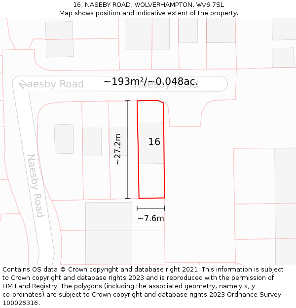 16, NASEBY ROAD, WOLVERHAMPTON, WV6 7SL: Plot and title map