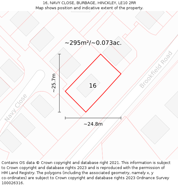 16, NAVY CLOSE, BURBAGE, HINCKLEY, LE10 2RR: Plot and title map