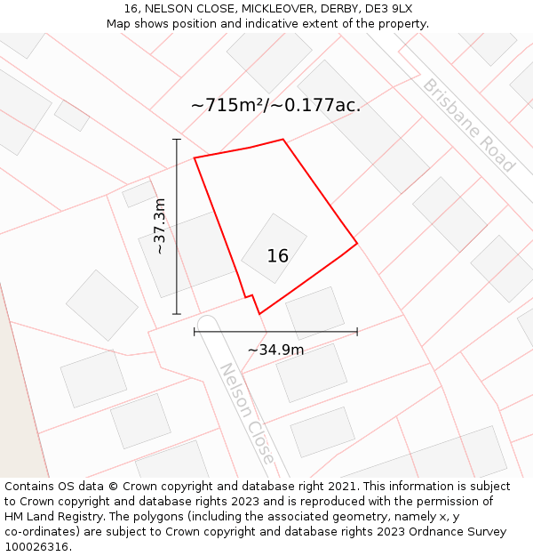 16, NELSON CLOSE, MICKLEOVER, DERBY, DE3 9LX: Plot and title map