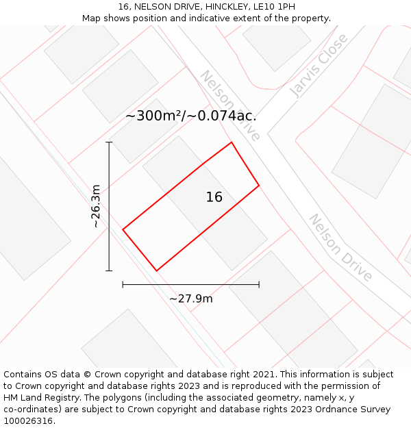 16, NELSON DRIVE, HINCKLEY, LE10 1PH: Plot and title map
