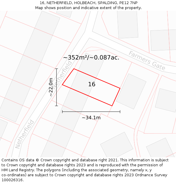 16, NETHERFIELD, HOLBEACH, SPALDING, PE12 7NP: Plot and title map
