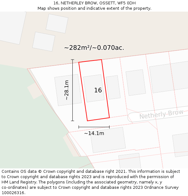 16, NETHERLEY BROW, OSSETT, WF5 0DH: Plot and title map