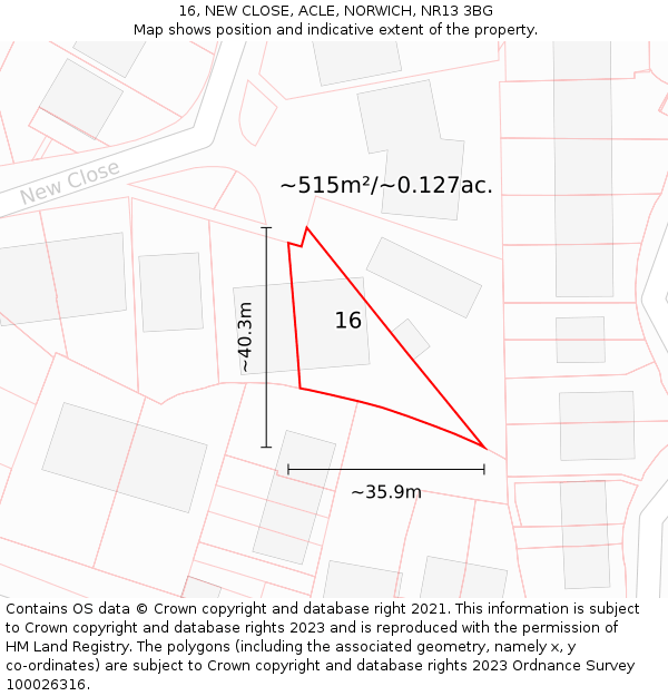 16, NEW CLOSE, ACLE, NORWICH, NR13 3BG: Plot and title map