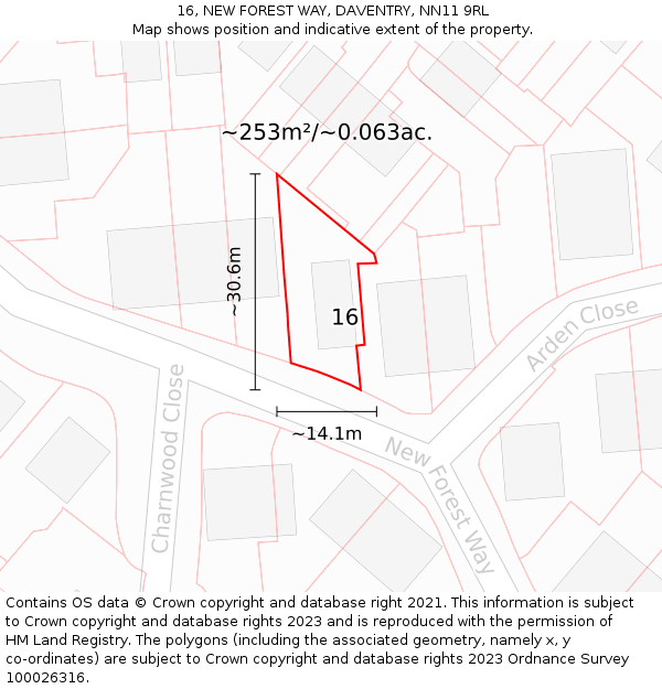 16, NEW FOREST WAY, DAVENTRY, NN11 9RL: Plot and title map
