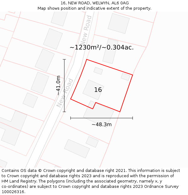 16, NEW ROAD, WELWYN, AL6 0AG: Plot and title map