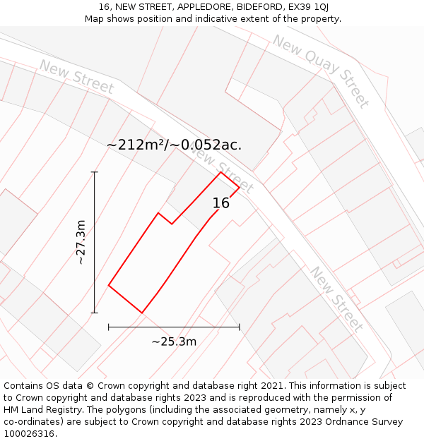 16, NEW STREET, APPLEDORE, BIDEFORD, EX39 1QJ: Plot and title map
