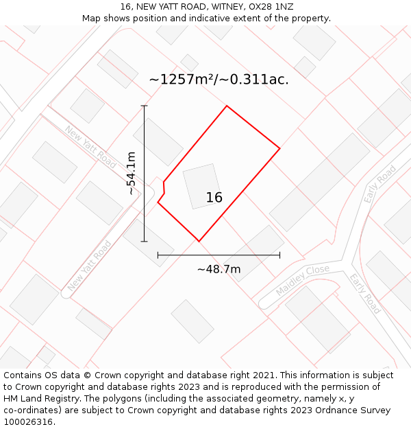 16, NEW YATT ROAD, WITNEY, OX28 1NZ: Plot and title map