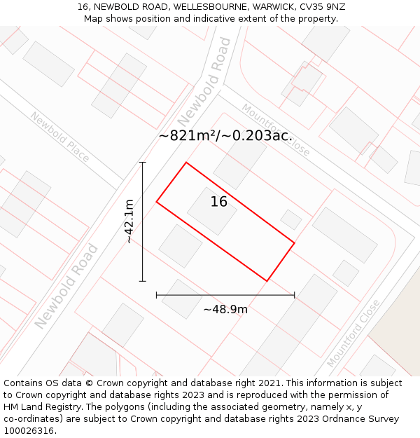 16, NEWBOLD ROAD, WELLESBOURNE, WARWICK, CV35 9NZ: Plot and title map