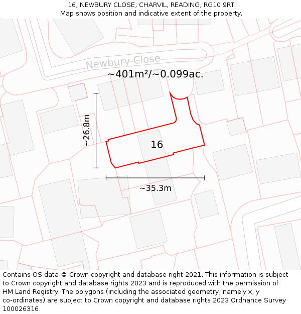 16, NEWBURY CLOSE, CHARVIL, READING, RG10 9RT: Plot and title map