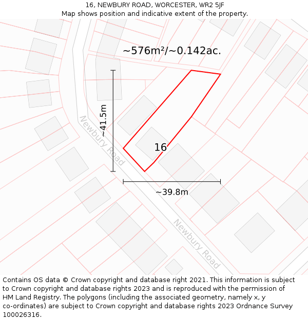 16, NEWBURY ROAD, WORCESTER, WR2 5JF: Plot and title map