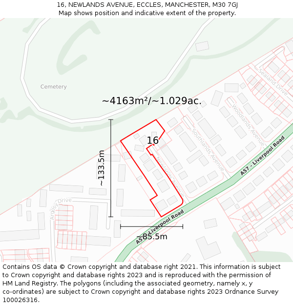16, NEWLANDS AVENUE, ECCLES, MANCHESTER, M30 7GJ: Plot and title map