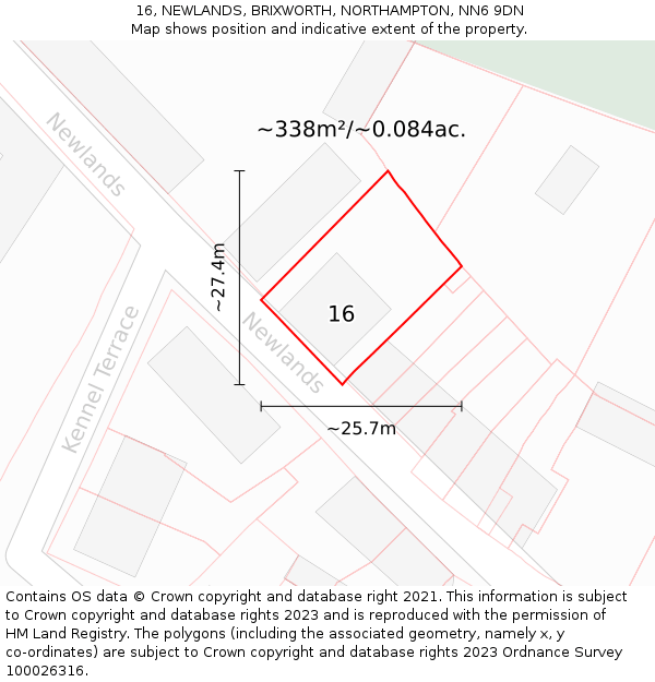 16, NEWLANDS, BRIXWORTH, NORTHAMPTON, NN6 9DN: Plot and title map