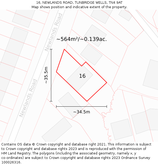 16, NEWLANDS ROAD, TUNBRIDGE WELLS, TN4 9AT: Plot and title map