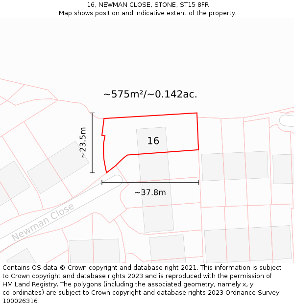 16, NEWMAN CLOSE, STONE, ST15 8FR: Plot and title map