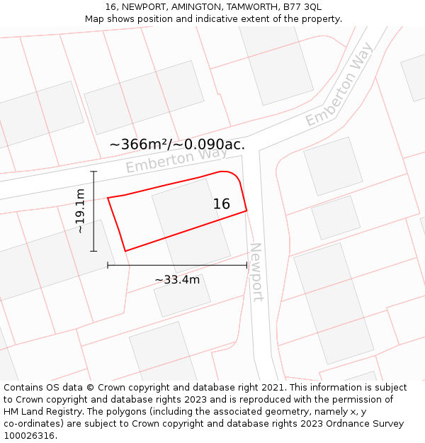 16, NEWPORT, AMINGTON, TAMWORTH, B77 3QL: Plot and title map