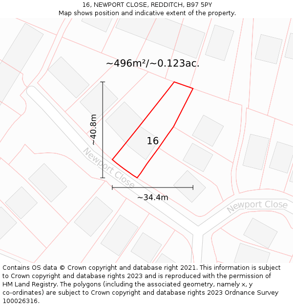 16, NEWPORT CLOSE, REDDITCH, B97 5PY: Plot and title map