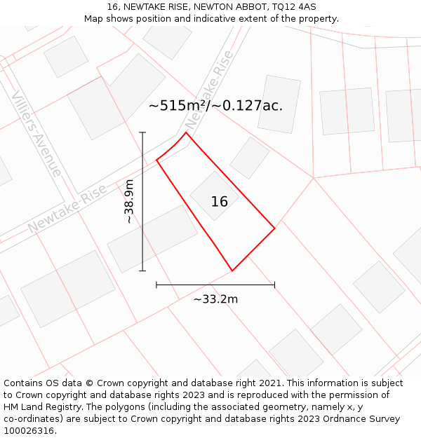 16, NEWTAKE RISE, NEWTON ABBOT, TQ12 4AS: Plot and title map