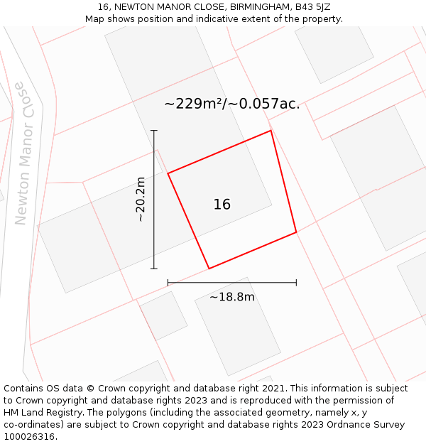 16, NEWTON MANOR CLOSE, BIRMINGHAM, B43 5JZ: Plot and title map