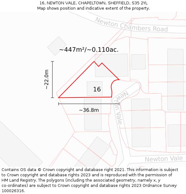 16, NEWTON VALE, CHAPELTOWN, SHEFFIELD, S35 2YL: Plot and title map