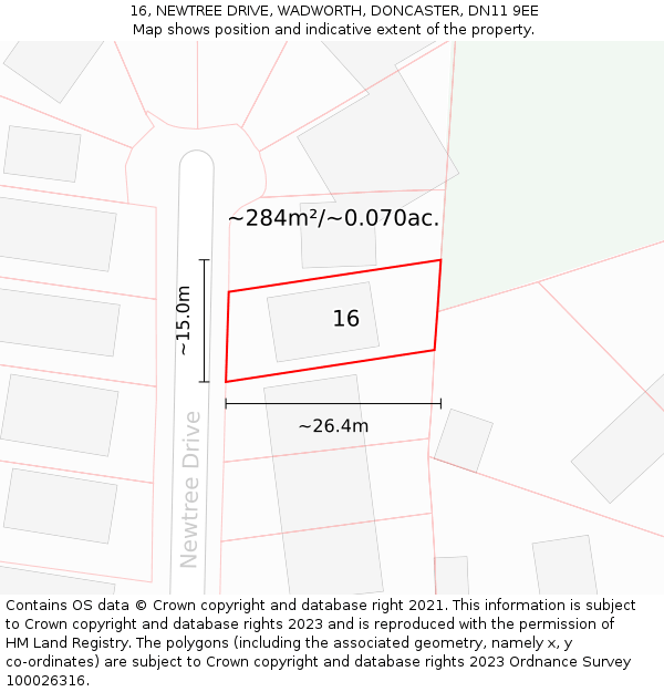 16, NEWTREE DRIVE, WADWORTH, DONCASTER, DN11 9EE: Plot and title map