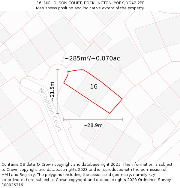 16, NICHOLSON COURT, POCKLINGTON, YORK, YO42 2PF: Plot and title map