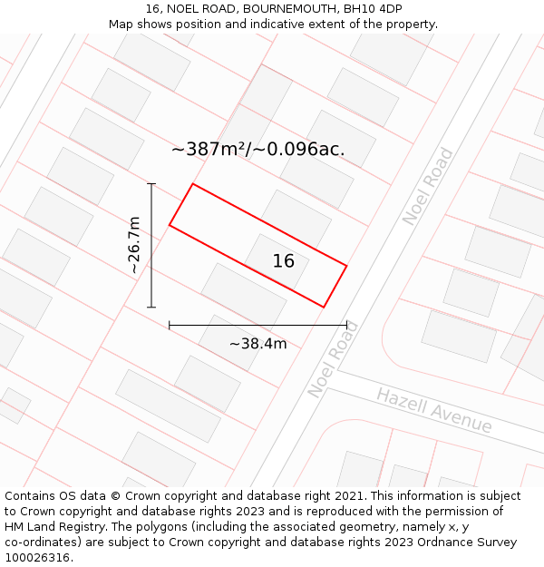16, NOEL ROAD, BOURNEMOUTH, BH10 4DP: Plot and title map