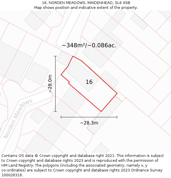 16, NORDEN MEADOWS, MAIDENHEAD, SL6 4SB: Plot and title map