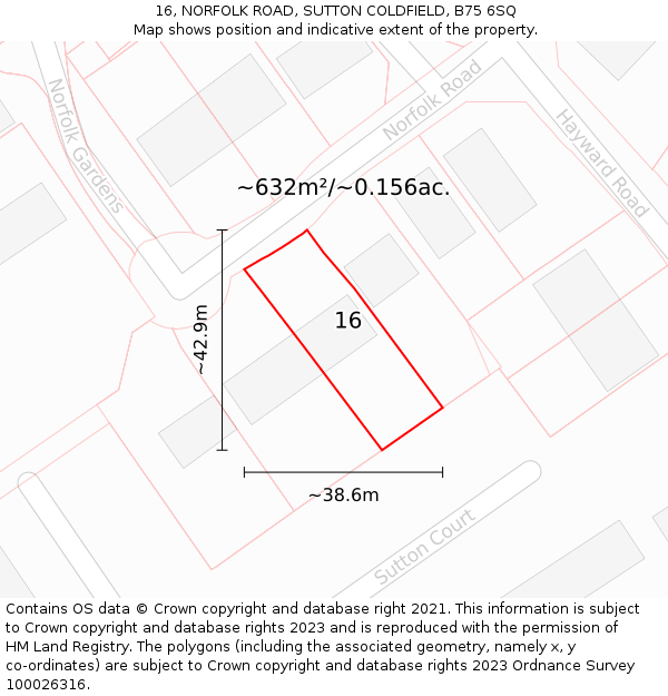 16, NORFOLK ROAD, SUTTON COLDFIELD, B75 6SQ: Plot and title map