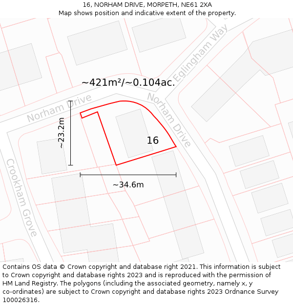16, NORHAM DRIVE, MORPETH, NE61 2XA: Plot and title map