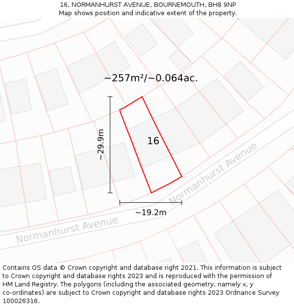 16, NORMANHURST AVENUE, BOURNEMOUTH, BH8 9NP: Plot and title map